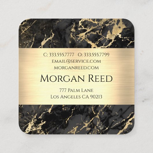 Goud & Zwart Marmer, Gouden Bar, Naam Monogram Inf Vierkante Visitekaartje (Achterkant)