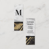 Goud Zwart Marmer | Monogram met gegraveerd wit ma Mini Visitekaartje (Voorkant / Achterkant)
