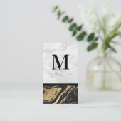 Goud Zwart Marmer | Monogram met gegraveerd wit ma Visitekaartje (Staand voorkant)