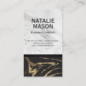 Goud Zwart Marmer | Monogram met gegraveerd wit ma Visitekaartje (Achterkant)