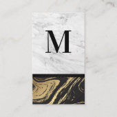 Goud Zwart Marmer | Monogram met gegraveerd wit ma Visitekaartje (Voorkant)