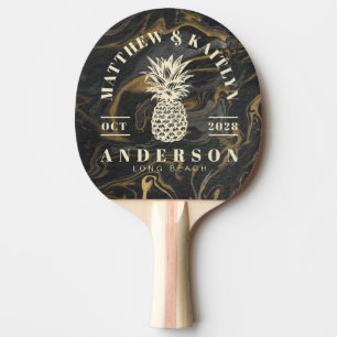 Goud Zwart Marmer Tropische Ananas Trouw Wapenstuk Tafeltennisbatje