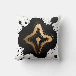 Goud Zwart Marmer Vloeiend Abstract Luxe Kussen