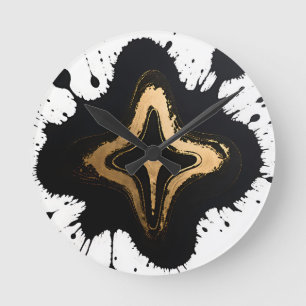 Goud Zwart Marmer Vloeiend Abstract Luxe Ronde Klok