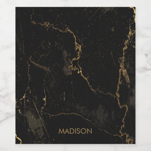 Goud Zwart Marmer Wijn Etiket (Enkel label)