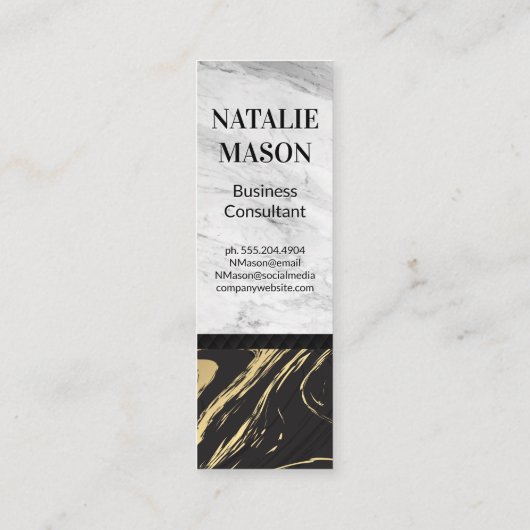 Goud Zwart Marmer | Wit Marmer Gegraveerde Monogra Mini Visitekaartje (Achterkant)