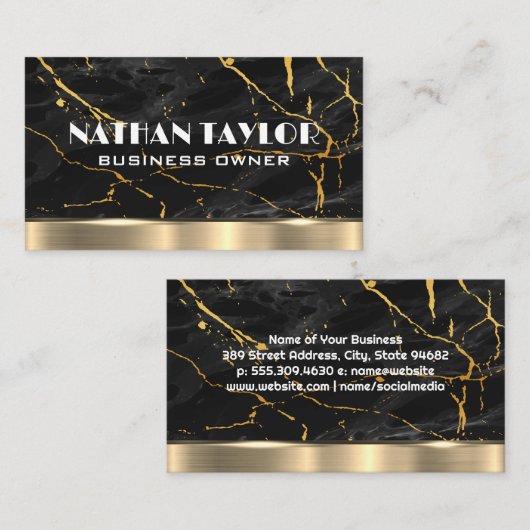 Goud Zwart Marmeren Achtergrond | Goud metaal Visitekaartje (Voorkant / Achterkant)