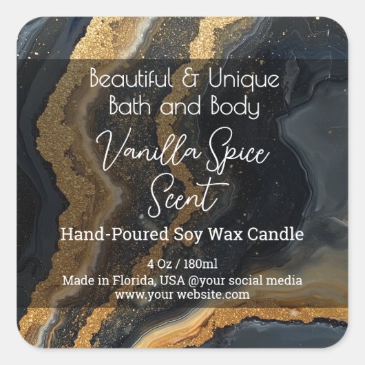 Goud Zwart Marmeren Fles Kaars Jar Product Label (Voorkant)