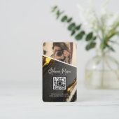 Goud Zwart Marmeren Foto QR Code Moderne Fotografi Visitekaartje (Staand voorkant)