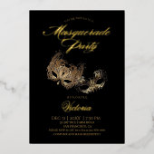 Goud Zwart Maskerade Feest Folie Uitnodiging (Voorkant)