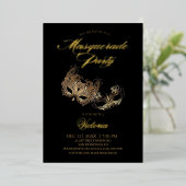 Goud Zwart Masquerade Party Folie Uitnodiging (Staand Voorkant)