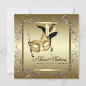 Goud Zwart Masquerade Party Kaart (Voorkant)