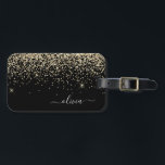 Goud Zwart Meisjesachtig Glitter Glans Monogram Na Bagagelabel<br><div class="desc">Gouden en Zwarte Glitter Glans Monogram Naam en Initiaal Kussen. Het kussen is het perfecte cadeau voor een sweet 16 verjaardag,  trouwdag,  bruidsfeest,  baby shower of vrijgezellenfeest voor iemand die haar kamer stijlvol inricht.</div>