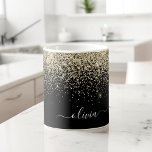 Goud Zwart Meisjesachtig Glitter Glans Monogram Na Koffiemok<br><div class="desc">Gouden en Zwarte Glitter Glans Geborsteld Metaal Monogram Naam en Initiaal Koffiebeker of Mok. Dit is het perfecte cadeau voor sweet 16 verjaardag,  trouwen,  bruidsfeest,  jubileum,  babyfeest of vrijgezellenfeest voor iemand die houdt van glamour luxe en chic stijlen.</div>