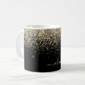 Goud Zwart Meisjesachtig Glitter Glans Monogram Na Koffiemok (Voorkant links)