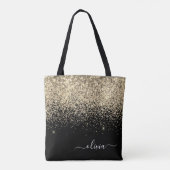 Goud Zwart Meisjesachtig Glitter Glans Monogram Na Tote Bag (Achterkant)
