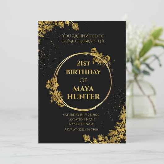 Goud Zwart Metallic Glanzend 21e Verjaardag Kaart (Staand voorkant)