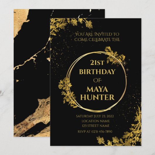 Goud Zwart Metallic Glanzend 21e Verjaardag Kaart (Voorkant / Achterkant)