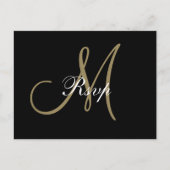 Goud Zwart Minimaal Script Monogram Bruiloft RSVP Uitnodiging Briefkaart (Voorkant)