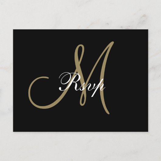 Goud Zwart Minimaal Script Monogram Bruiloft RSVP Uitnodiging Briefkaart (Voorkant)