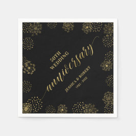 Goud & Zwart Modern 50ste Huwelijksjubileum Feest Servet