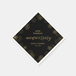 Goud & Zwart Modern 50ste Huwelijksjubileum Feest Servet