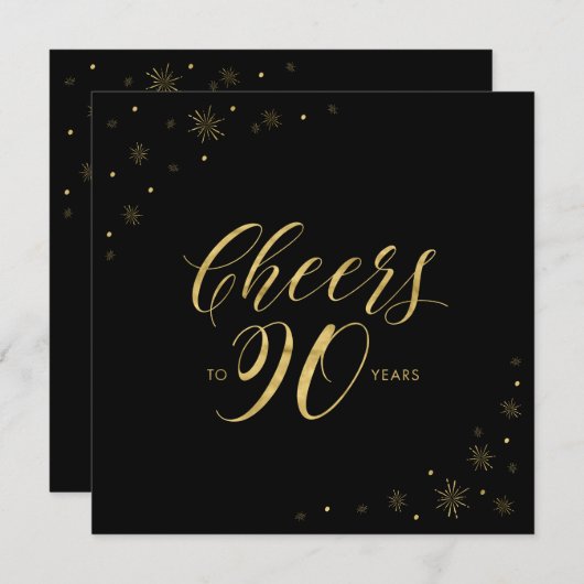Goud & Zwart | Modern 90ste Verjaardagsfeest Vierk Kaart (Voorkant / Achterkant)