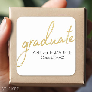 Goud Zwart Modern Afstudeer script Afstuderen Vierkante Sticker