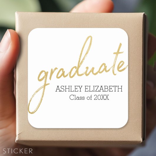 Goud Zwart Modern Afstudeer script Afstuderen Vierkante Sticker