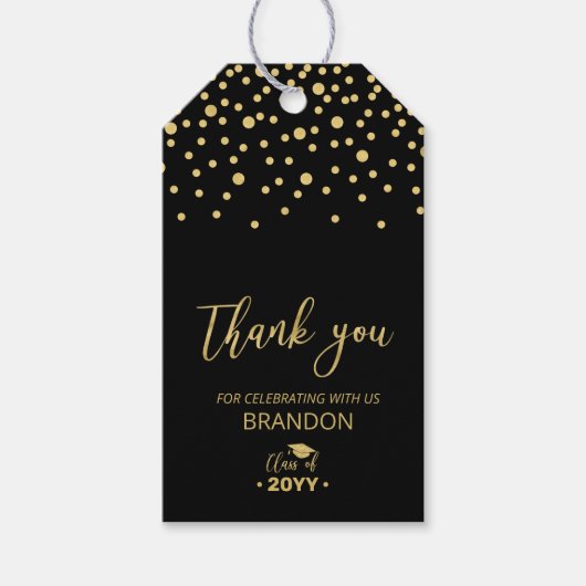 Goud & Zwart Modern Afstudeerfeest Cadeautag Cadeaulabel (Voorkant)