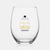 Goud & Zwart | Modern Afstuderen Gift Custom Name Wijnglas Zonder Voet (Voorkant)