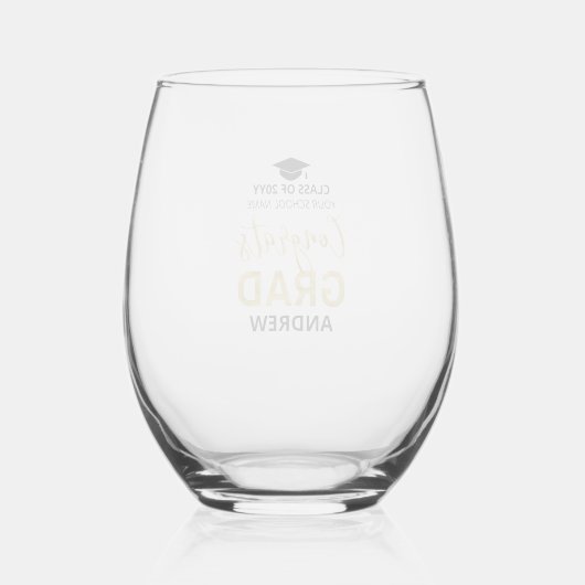 Goud & Zwart | Modern Afstuderen Gift Custom Name Wijnglas Zonder Voet (Achterkant)
