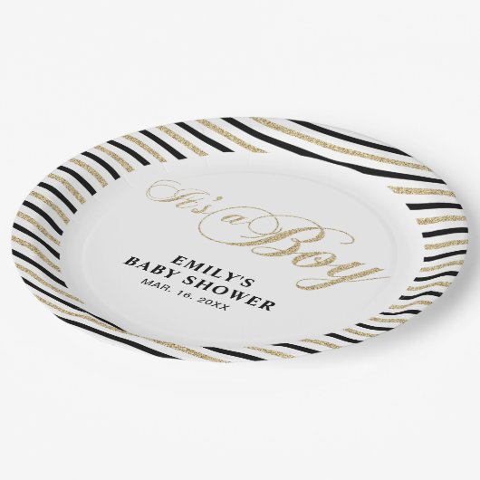 Goud & Zwart | Modern Baby shower Party Bord (Gekanteld)