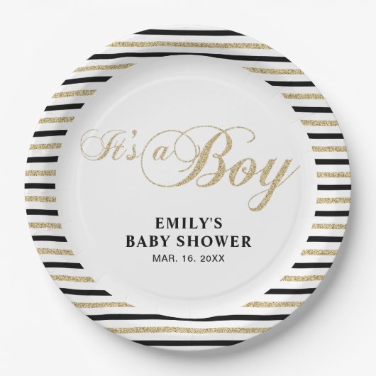 Goud & Zwart | Modern Baby shower Party Bord (Voorkant)