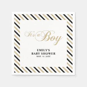 Goud & Zwart   Modern Boy Baby shower papieren ser Servet