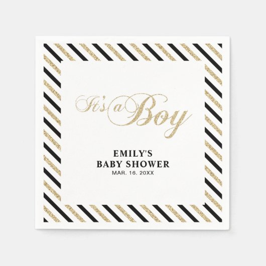 Goud & Zwart | Modern Boy Baby shower papieren ser Servet (Voorkant)