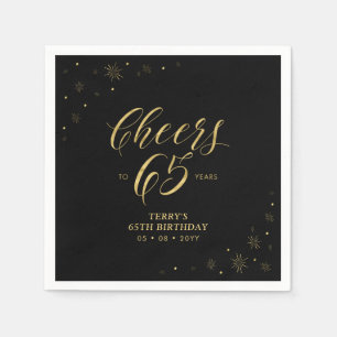 Goud & Zwart   Modern Cheers 65e Verjaardagsfeestj Servet