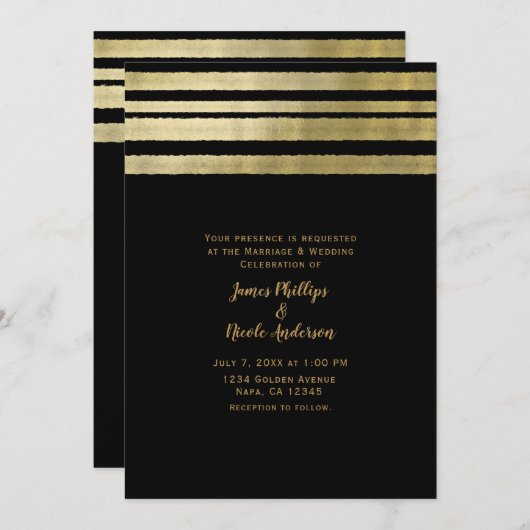 Goud & Zwart Modern Chique Elegante Trouwdag Kaart (Voorkant / Achterkant)