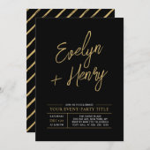 Goud & Zwart Modern Feest Evenement Uitnodiging (Voorkant / Achterkant)