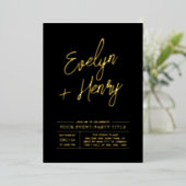 Goud & Zwart Modern Feest voor elke gelegenheid Folie Uitnodiging (Staand Voorkant)