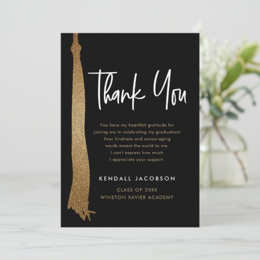 Goud Zwart Modern Graduation Cap Tassel Bedankkaart (Staand voorkant)