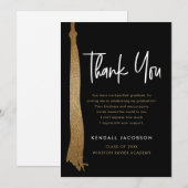 Goud Zwart Modern Graduation Cap Tassel Bedankkaart (Voorkant / Achterkant)