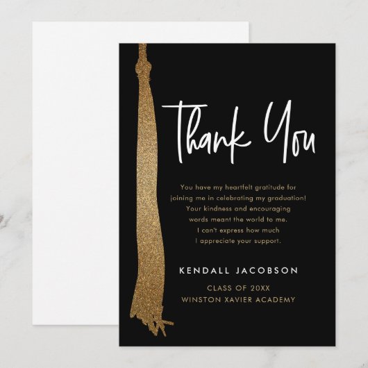 Goud Zwart Modern Graduation Cap Tassel Bedankkaart (Voorkant / Achterkant)