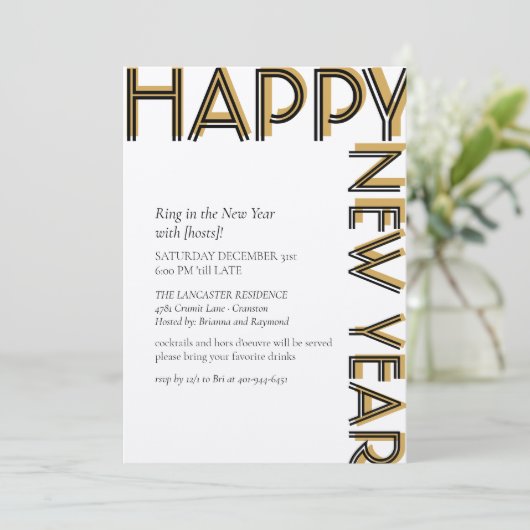 Goud Zwart Modern Happy New Years Eve Party Kaart (Staand voorkant)