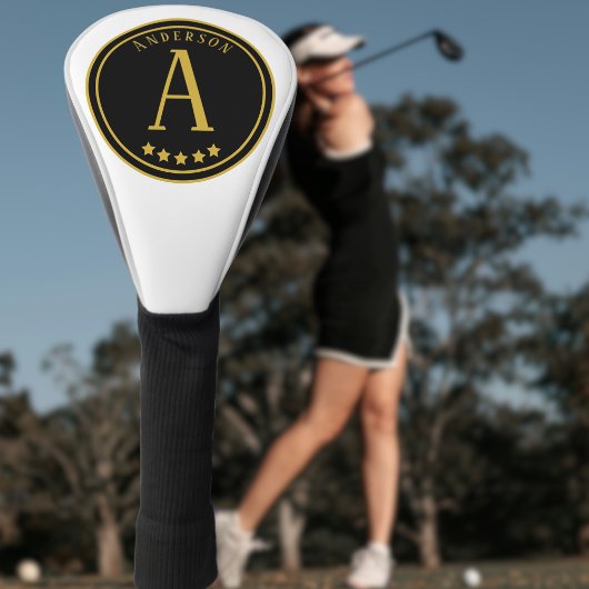 Goud Zwart Modern Monogram sterren aangepaste naam Golfheadcover