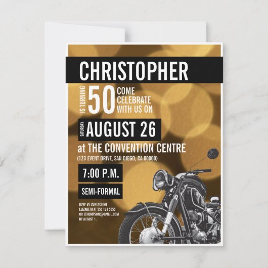 Goud zwart Modern Motorfiets thema 50e verjaardag Kaart (Voorkant)