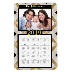 Goud Zwart Modern Patroon Foto 2019 Kalender Magneet