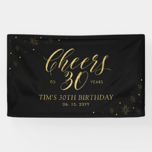 Goud & Zwart Modern Proost 30e Verjaardagsfeest Spandoek