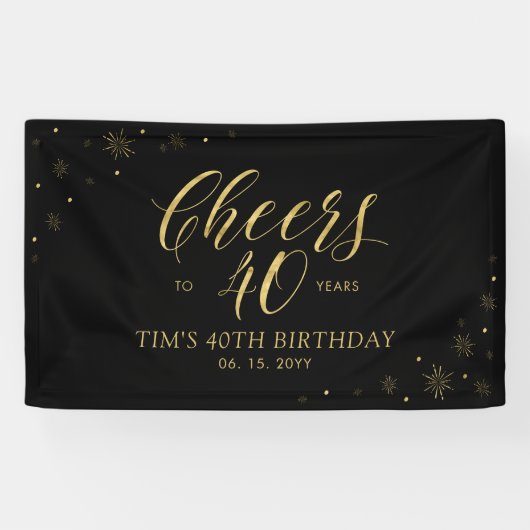 Goud & Zwart Modern Proost 40e Verjaardagsfeest Spandoek (Horizontaal)