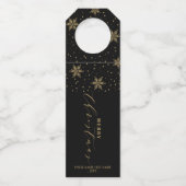 Goud & Zwart Modern Schrift Sneeuw Prettig Kerstfe Flessenhanger (Voorkant)